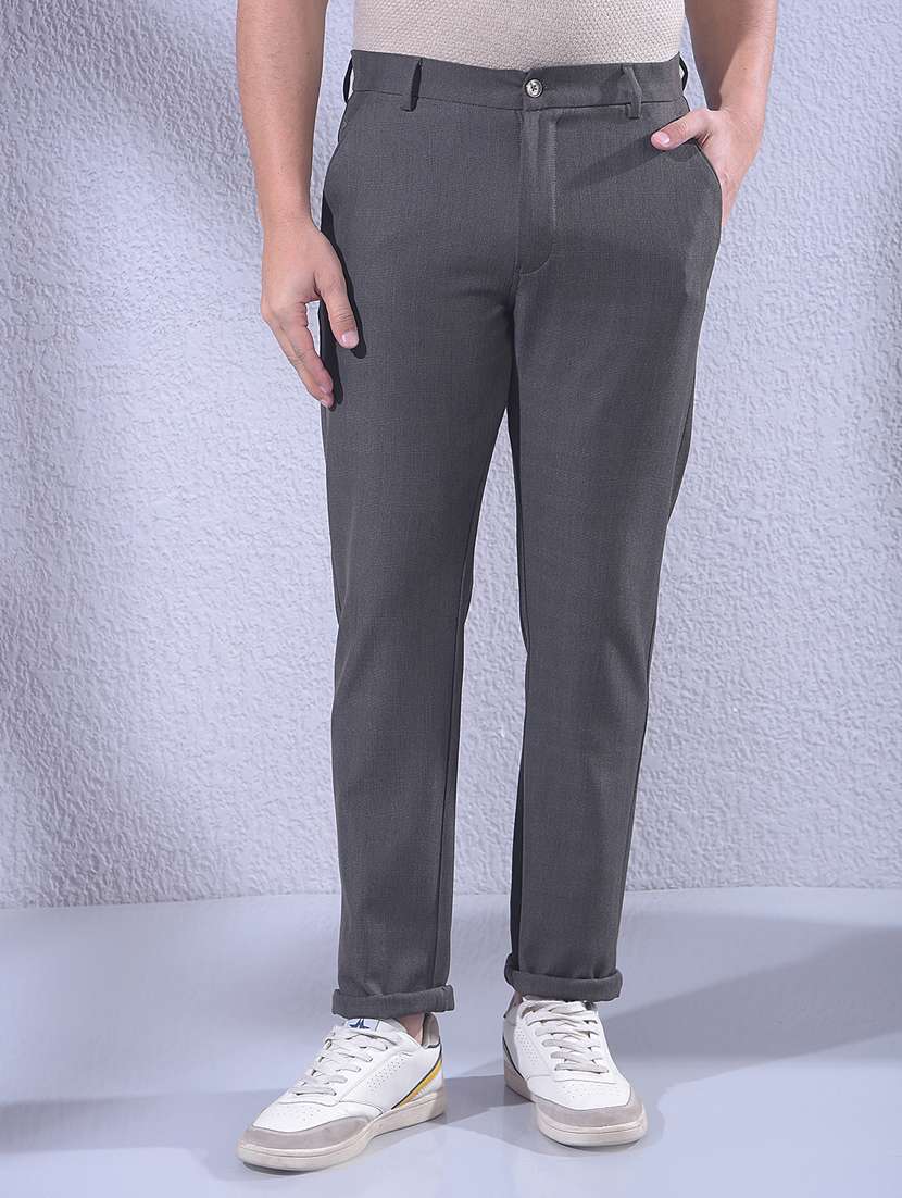 men checkered mid rise chinos casual trouser