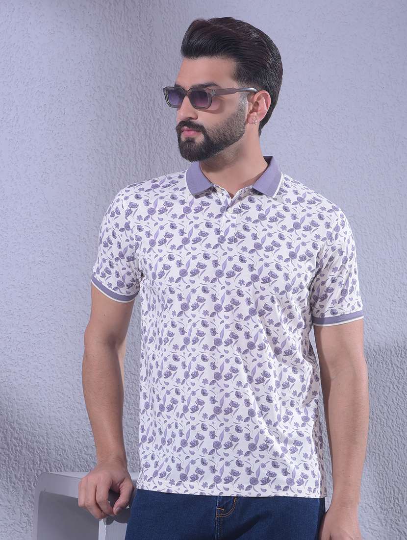 men printed short sleeve slim fit polo t-shirt