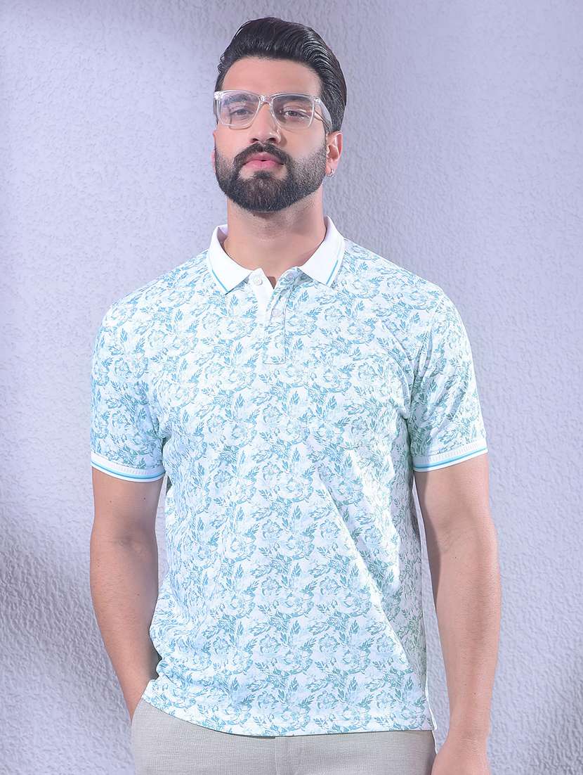 men printed short sleeve slim fit polo t-shirt