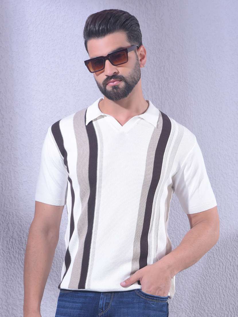 men striped short sleeve regular fit polo t-shirt