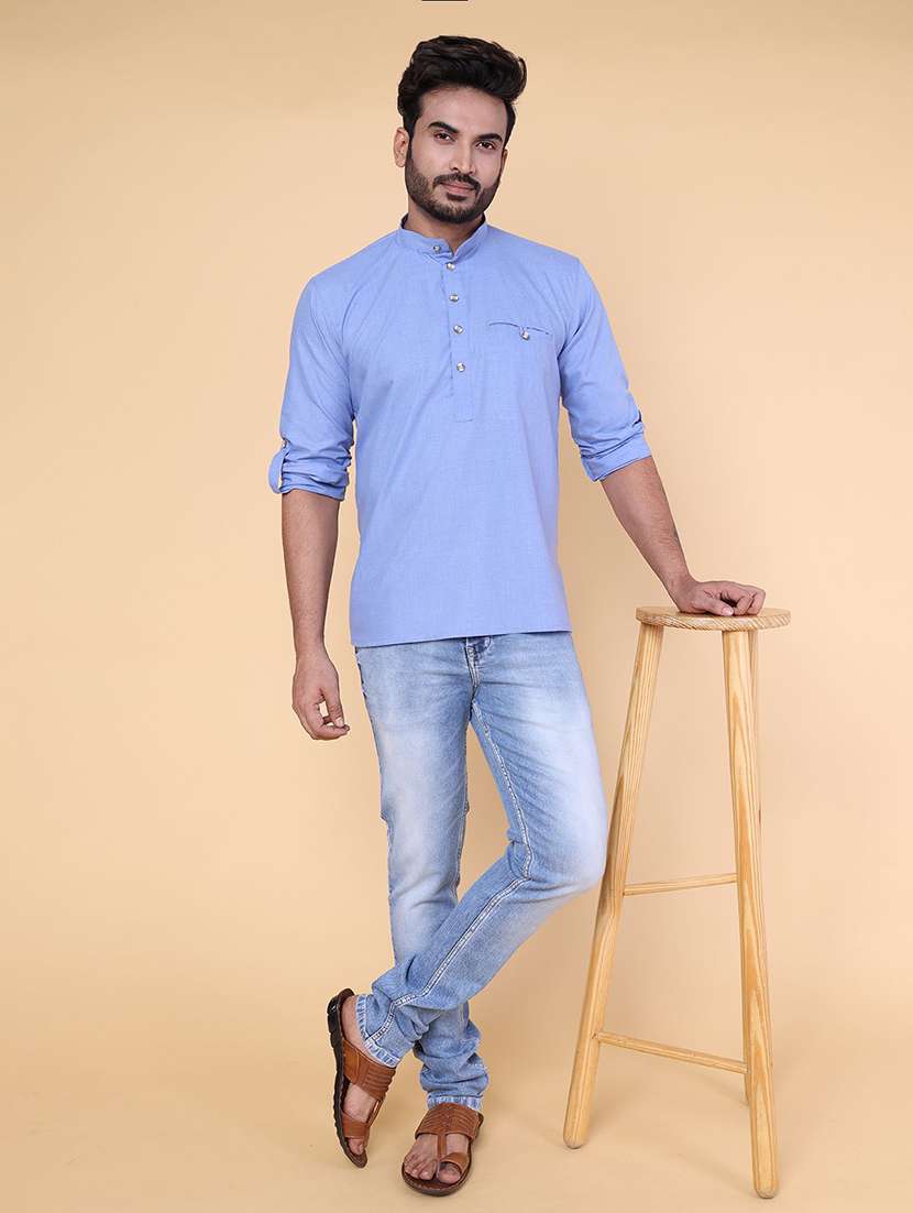 men solid mandarin neck short kurta - 22336092 -  Standard Image - 2