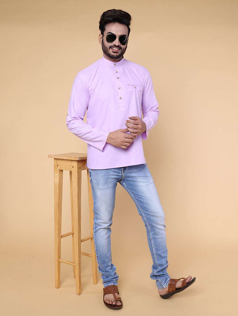 men solid mandarin neck short kurta - 22336096 -  Standard Image - 2