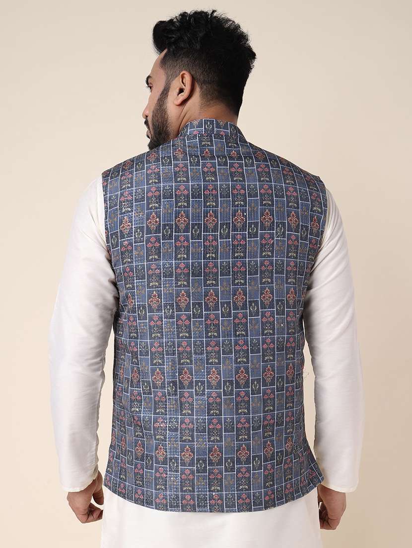 men printed mandarin neck regular fit nehru jacket - 22336101 -  Standard Image - 2