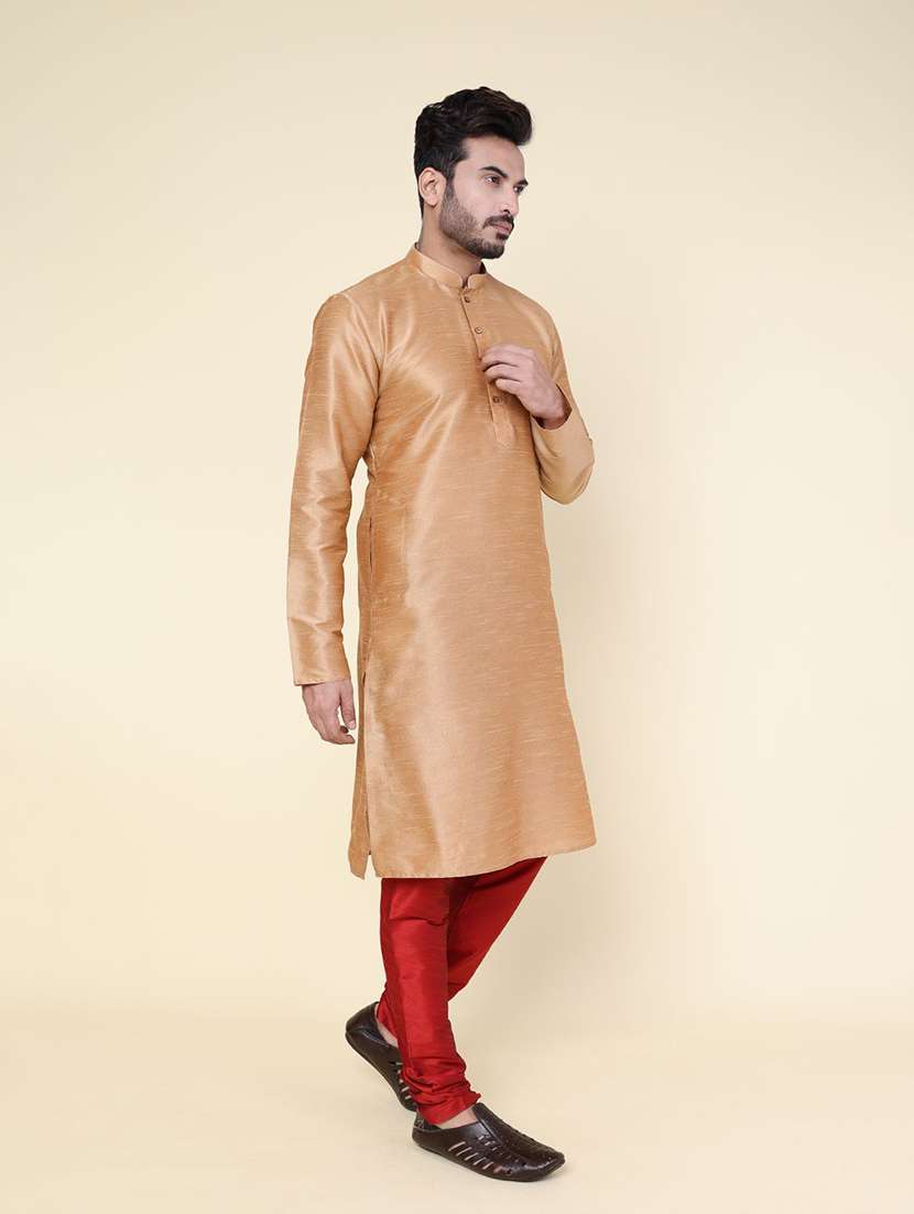 Men Solid Mandarin Neck Kurta Churidar Ethnic Wear Set - 22336121 -  Standard Image - 2