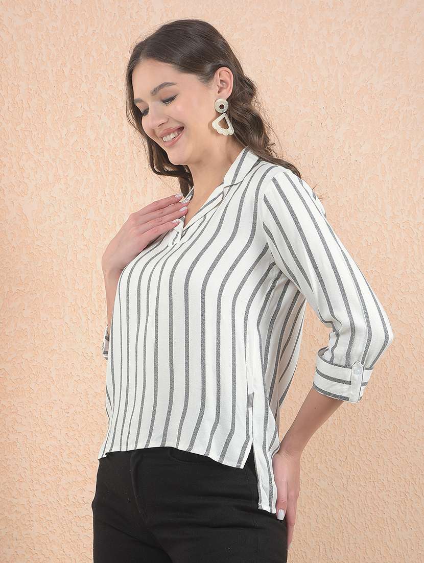 women striped three quarter sleeve top - 22336140 -  Standard Image - 2