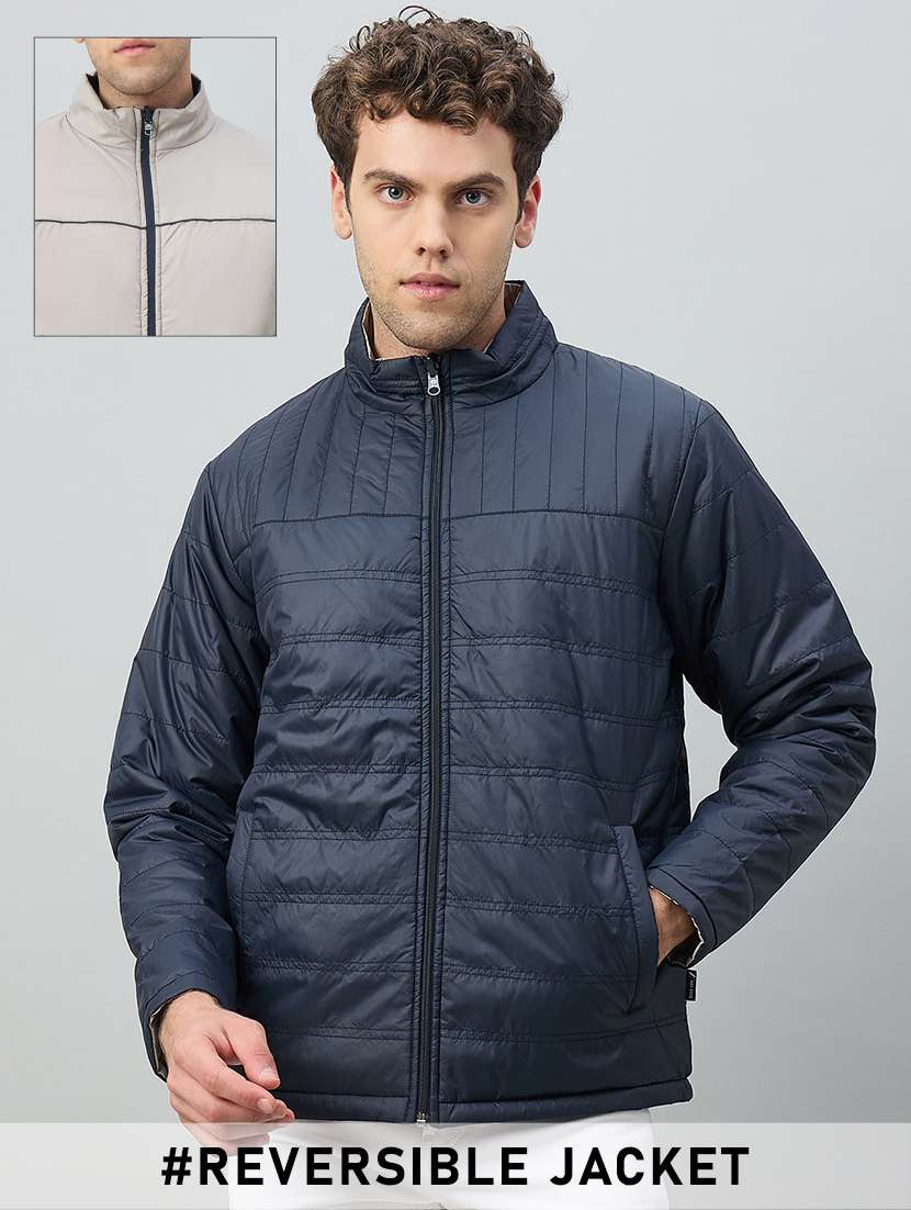 men solid long sleeve reversible bomber jacket