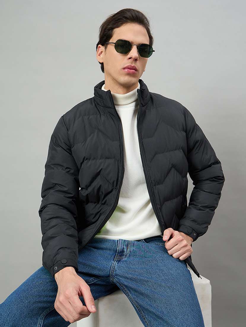 men solid long sleeve puffer jacket