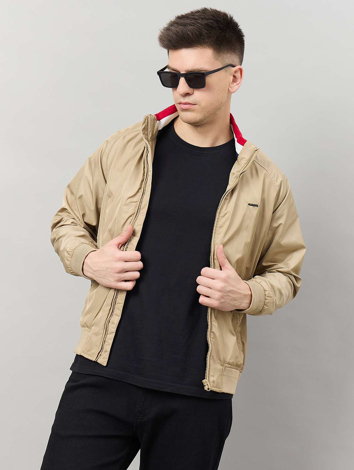 men solid long sleeve bomber jacket