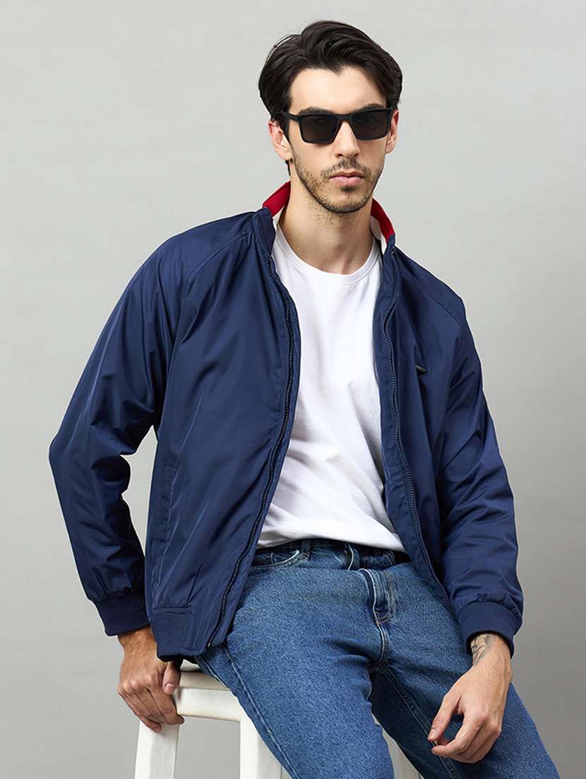 men solid long sleeve bomber jacket