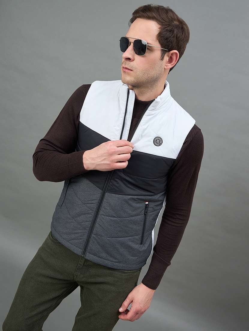 men color block sleeveless puffer jacket