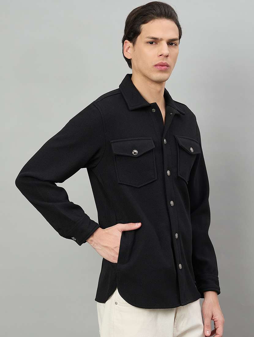 men solid long sleeve regualr fit shacket - 22336173 -  Standard Image - 2