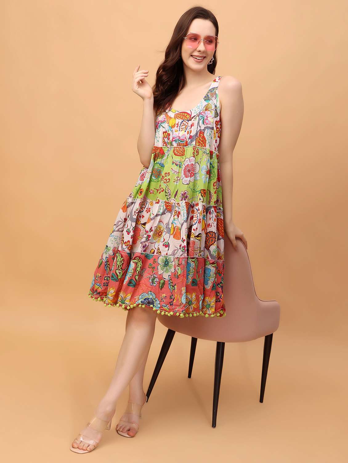 multi colored cotton fit & flare dress