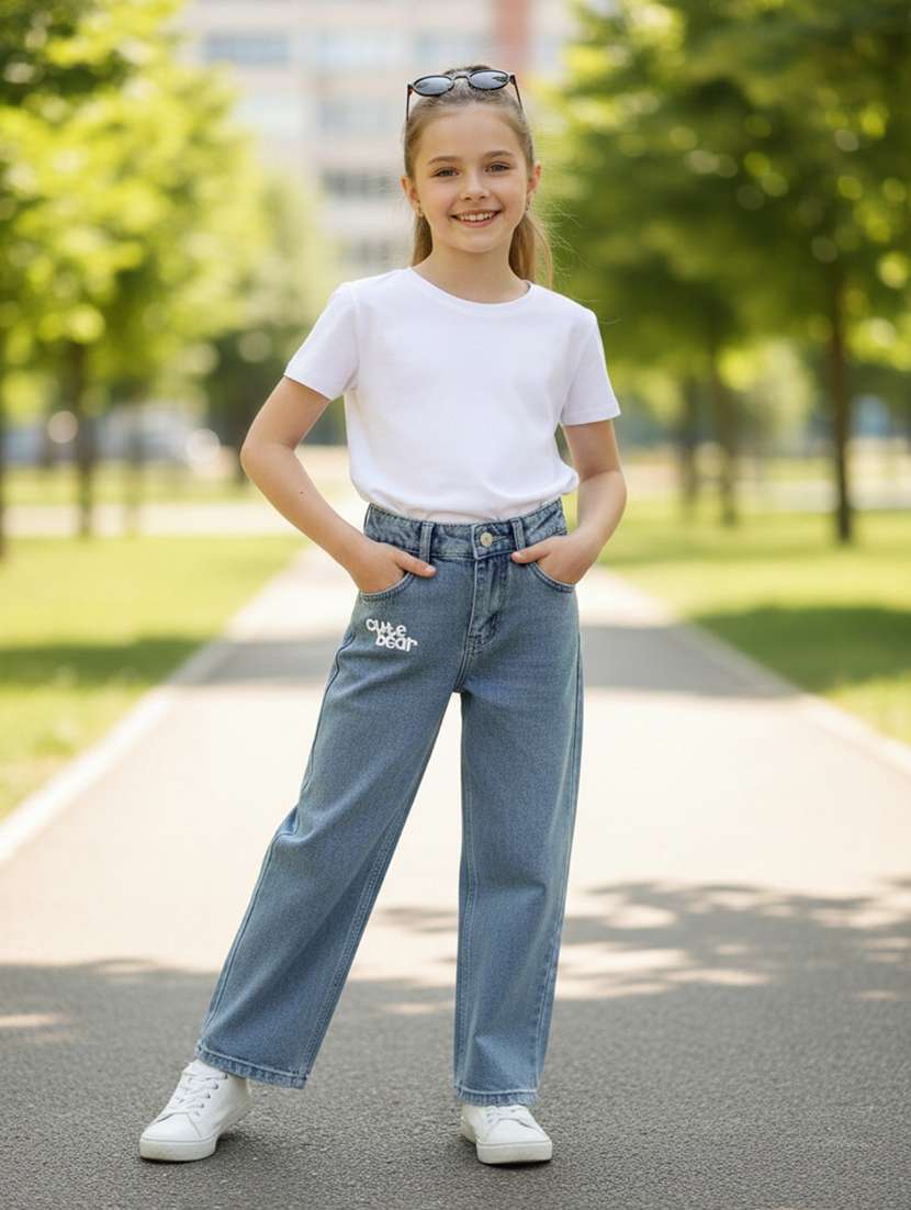 girls solid mid rise straight jeans - 22336644 -  Standard Image - 2