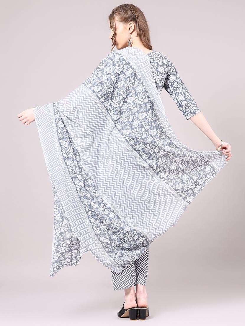 women floral three quarter sleeve kurta pant with dupatta set - 22336711 -  Standard Image - 2