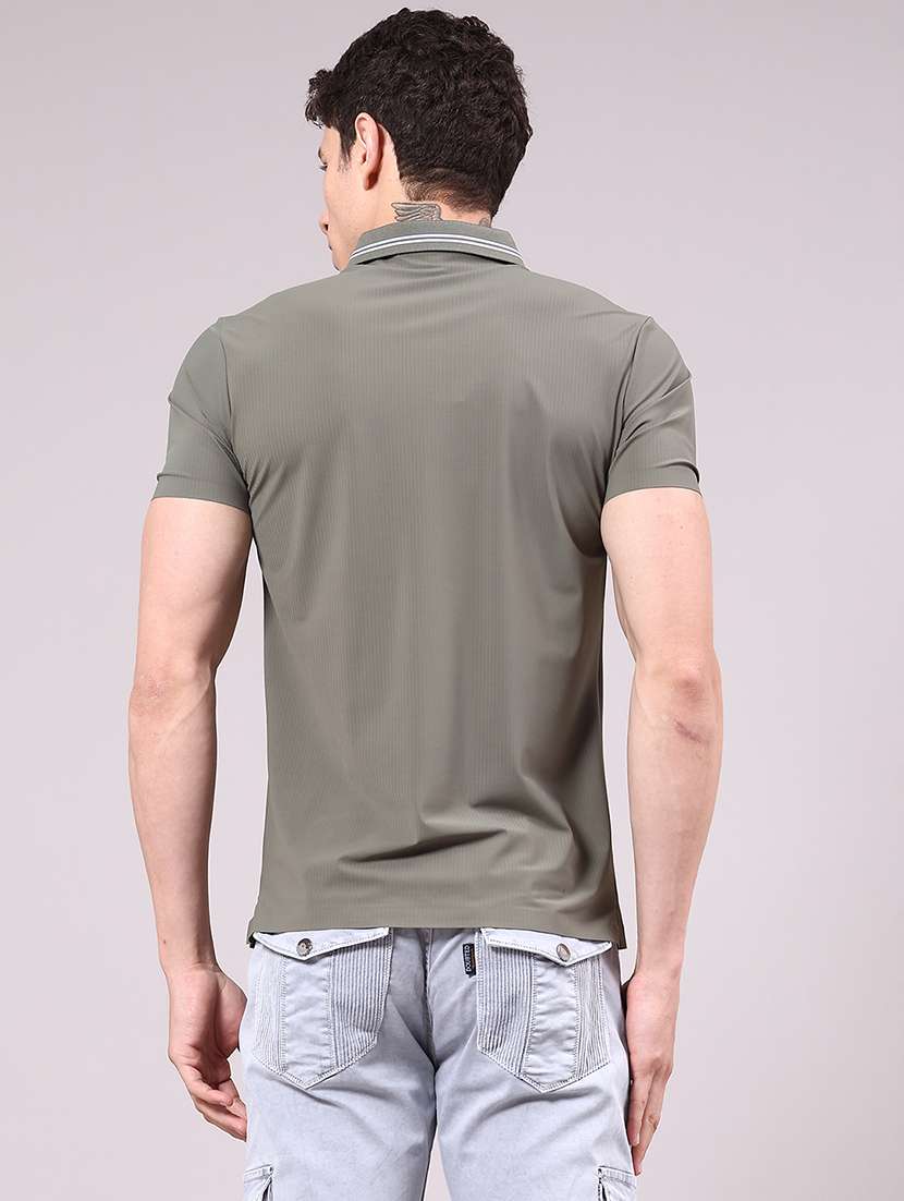 men's olive seamless polo-t-shirt with tonal stitching  slim fit breathable  stretch - 22336797 -  Standard Image - 2