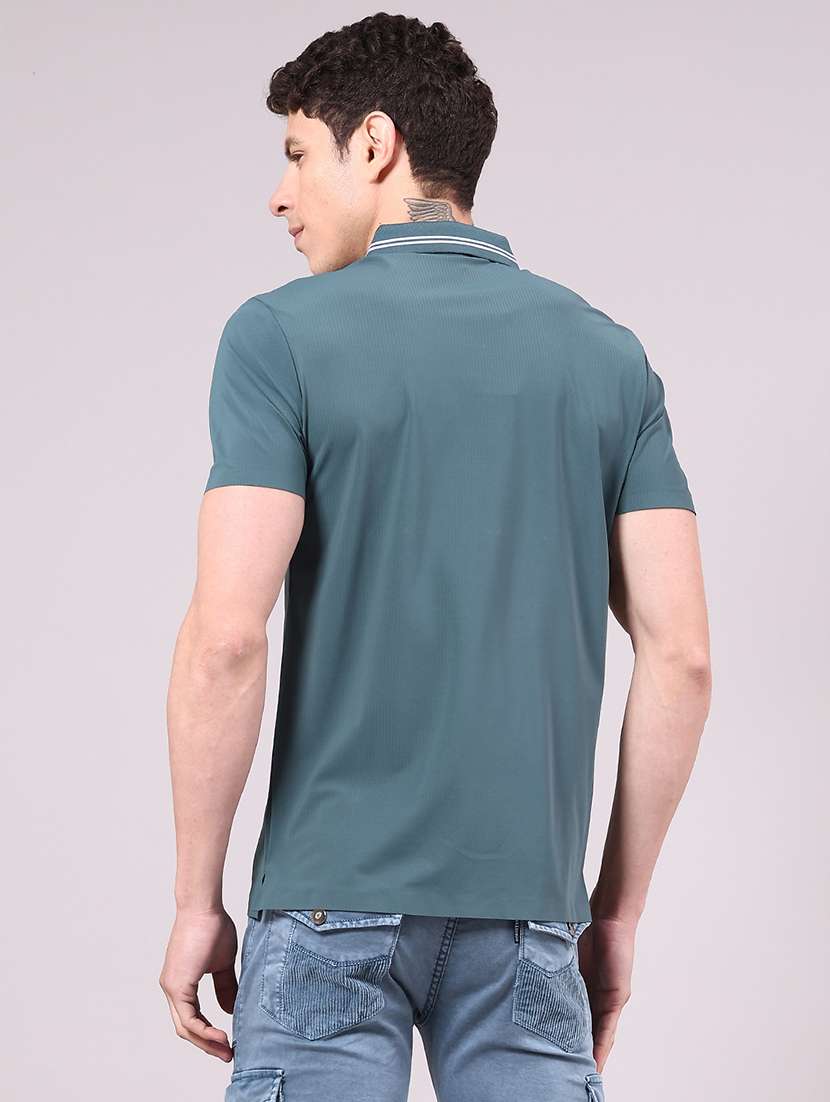 men's green seamless polo-t-shirt with tonal stitching slim fit breathable  stretch - 22336799 -  Standard Image - 2