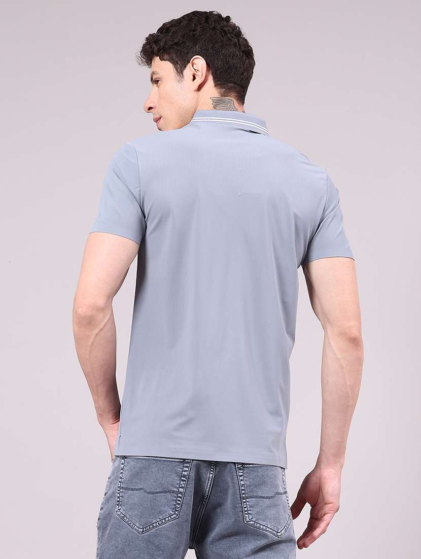 men's grey seamless polo-t-shirt with tonal stitching slim fit breathable stretch - 22336802 -  Standard Image - 2