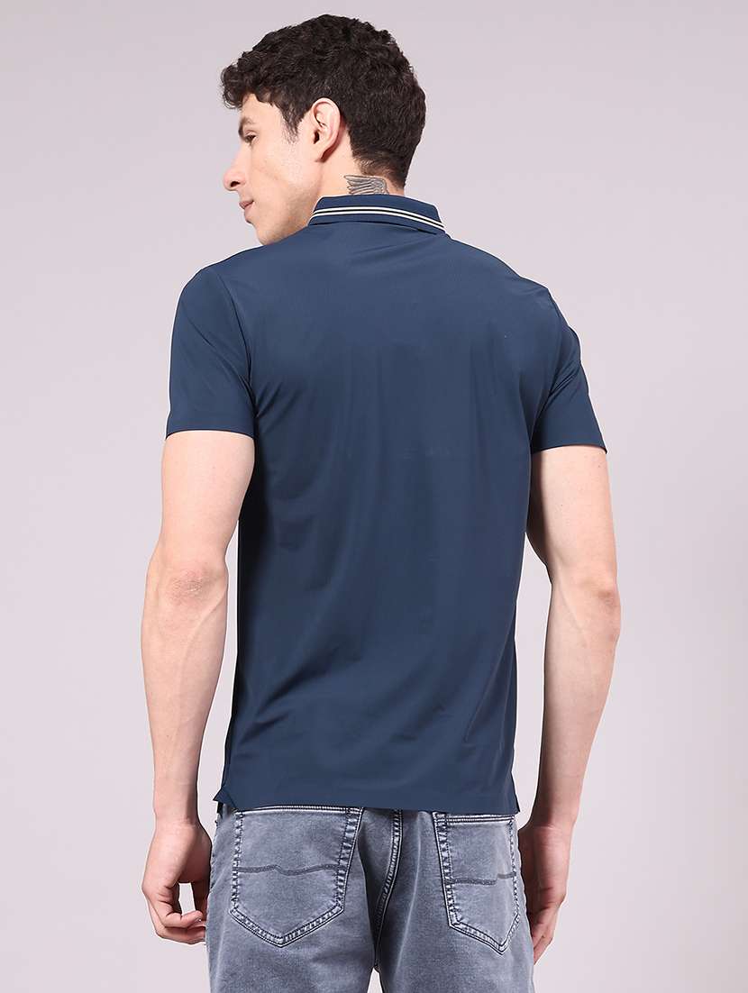 men's navy blue seamless polo-t-shirt with tonal stitching  slim fit breathable stretch - 22336803 -  Standard Image - 2