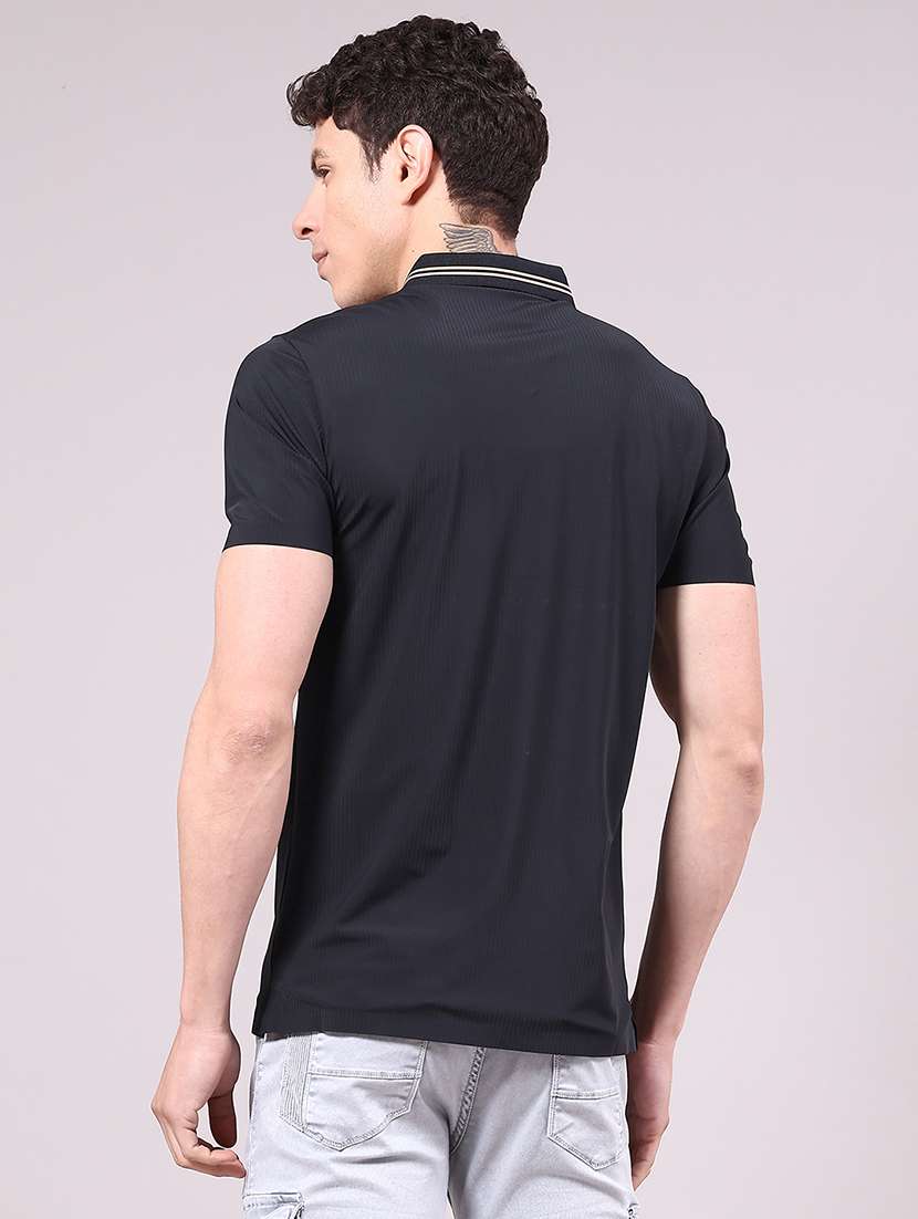 men's black seamless polo-t-shirt with tonal stitching slim fit breathable stretch - 22336804 -  Standard Image - 2