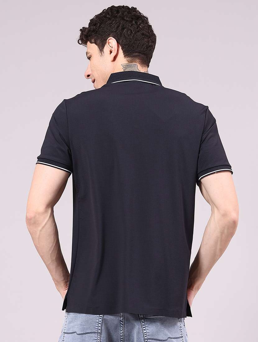 men's black seamless polo-t-shirt with tonal stitching  slim fit breathable stretch - 22336810 -  Standard Image - 2