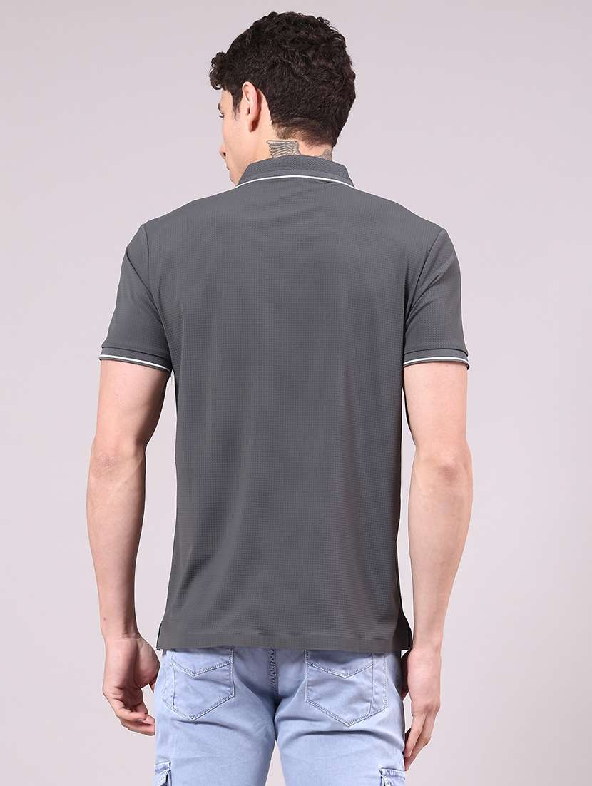 men's grey seamless polo-t-shirt with tonal stitching slim fit breathable stretch - 22336812 -  Standard Image - 2