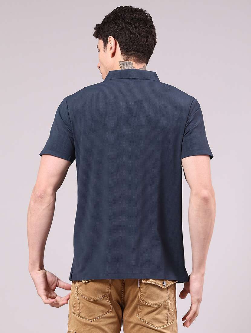 men's navy blue seamless polo-t-shirt with tonal stitching slim fit breathable stretch - 22336814 -  Standard Image - 2