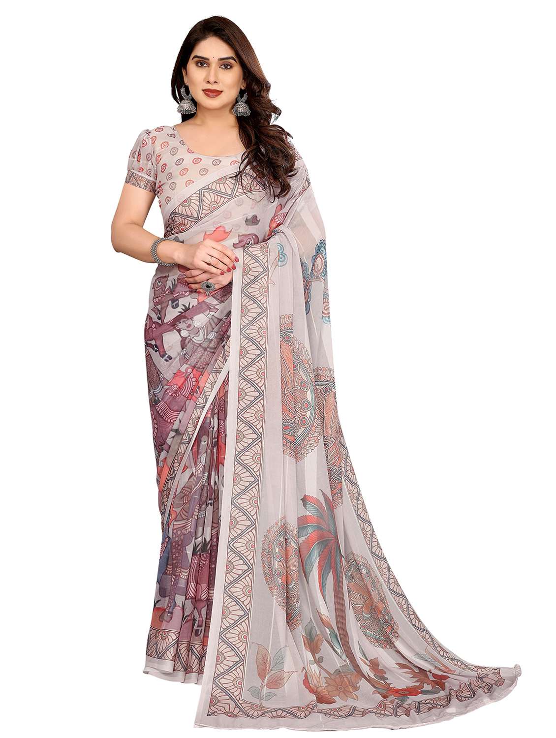 women printed casual wear saree with blouse