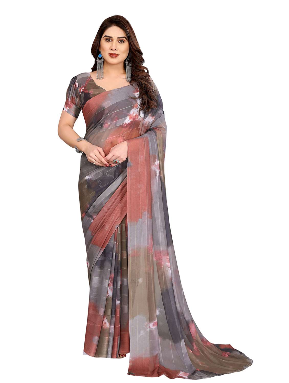 women printed casual wear saree with blouse