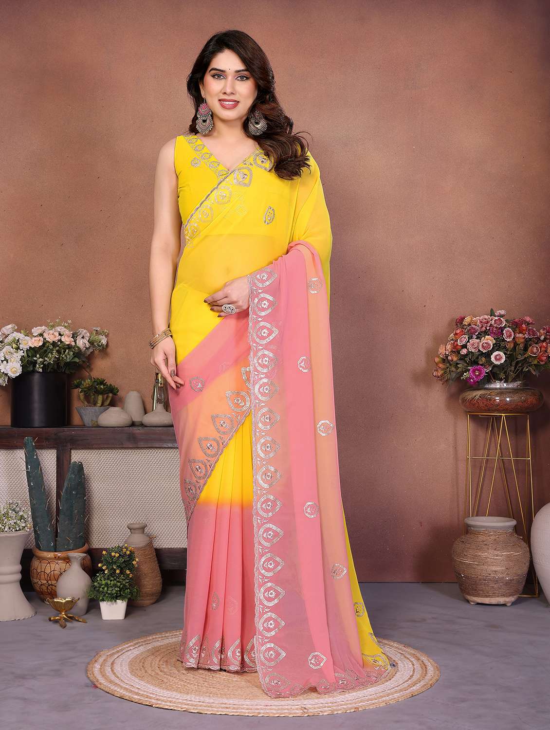 women ombre embroidered saree with blouse