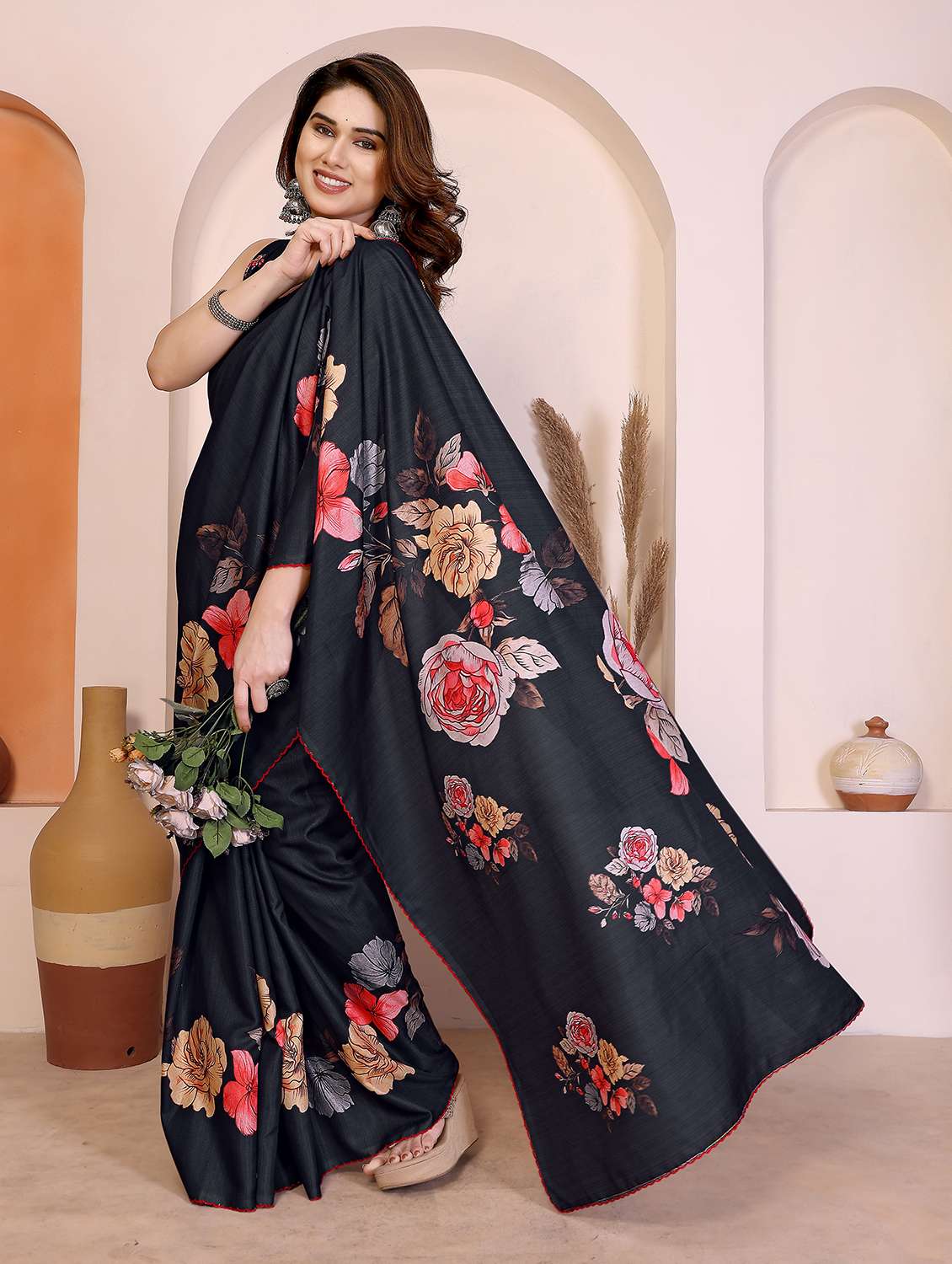 women floral printed saree with blouse - 22337252 -  Standard Image - 2