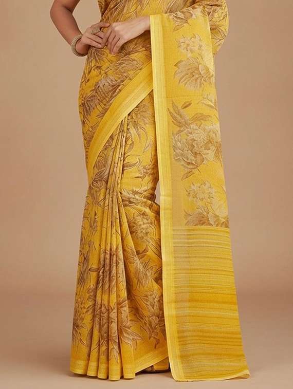 mustard georgette printed saree with blouse - 22337277 -  Standard Image - 2