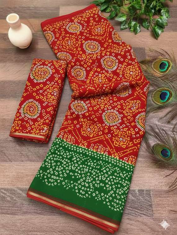 women bandhani printed saree with blouse - 22337279 -  Standard Image - 2