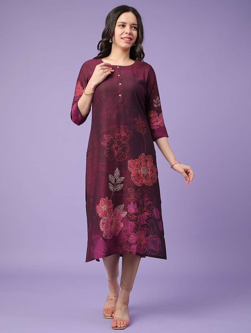 maroon cotton straight kurta - 22337357 -  Standard Image - 2