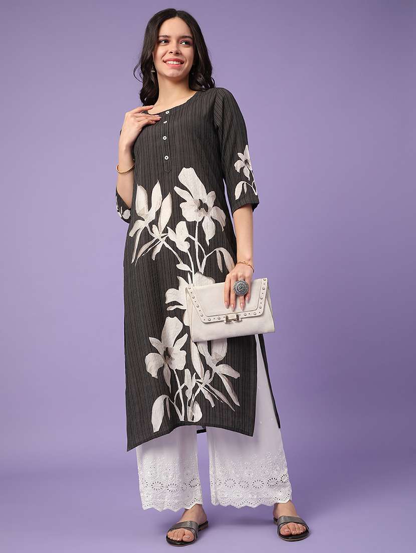 black cotton straight kurta