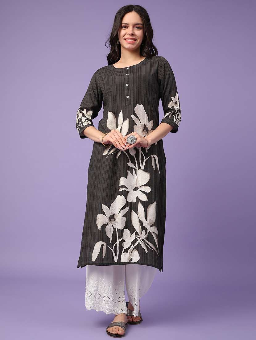 black cotton straight kurta - 22337360 -  Standard Image - 2