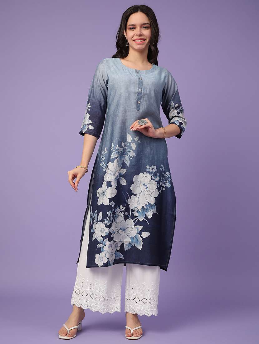 blue cotton straight kurta - 22337361 -  Standard Image - 2