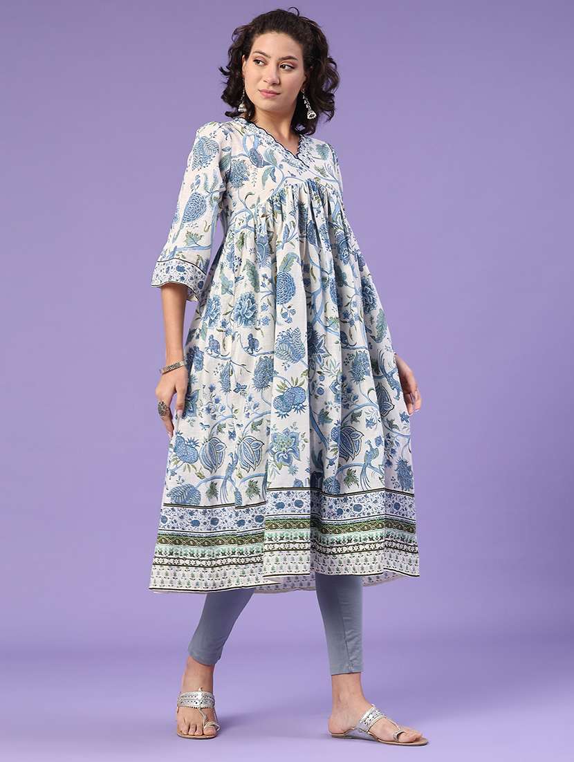 women printed v neck kurta - 22337366 -  Standard Image - 2