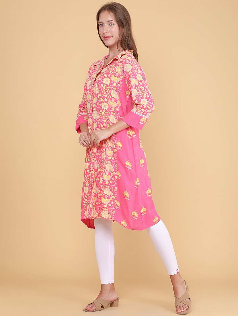 women printed three quarter sleeves a-line kurta - 22337369 -  Standard Image - 2