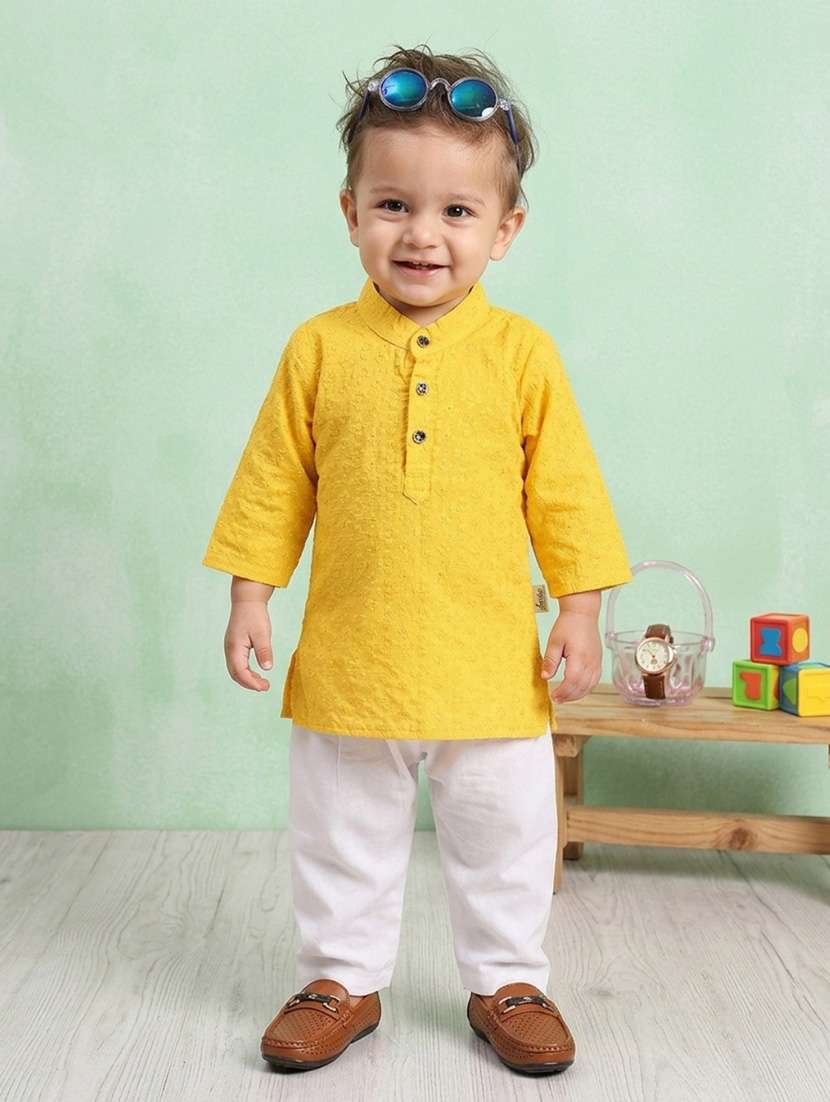 boys embroidered mandarin neck kurta set