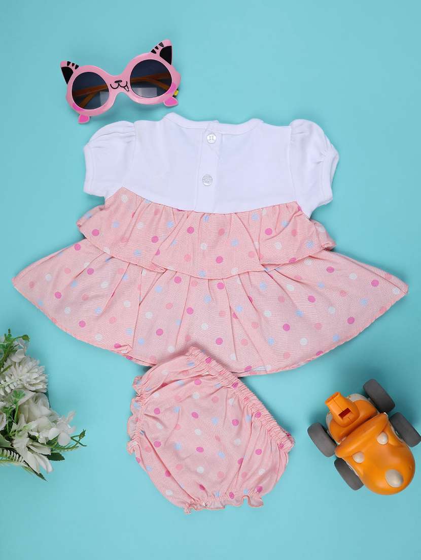 girls printed short sleeve frock with blommer - 22337402 -  Standard Image - 2