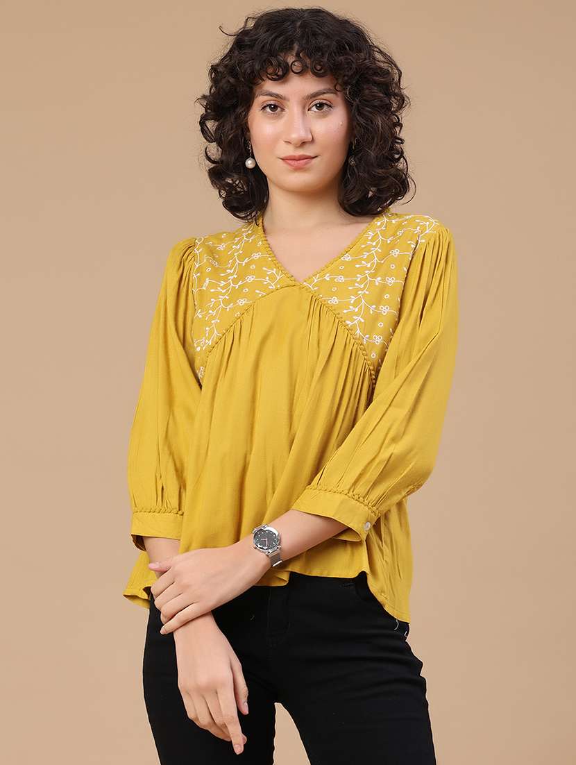 women embroidered v neck flared top - 22337478 -  Standard Image - 2