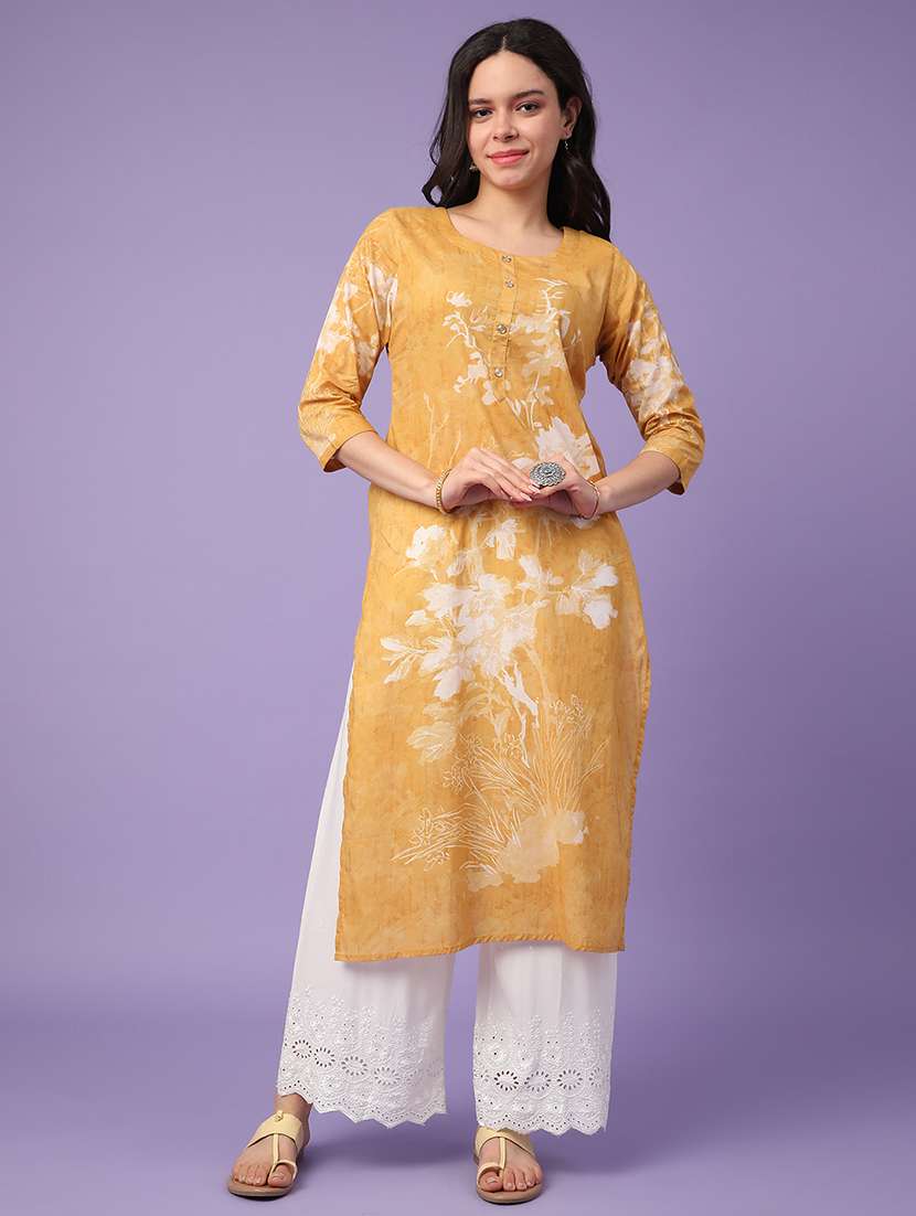 yellow cotton straight kurta - 22337479 -  Standard Image - 2