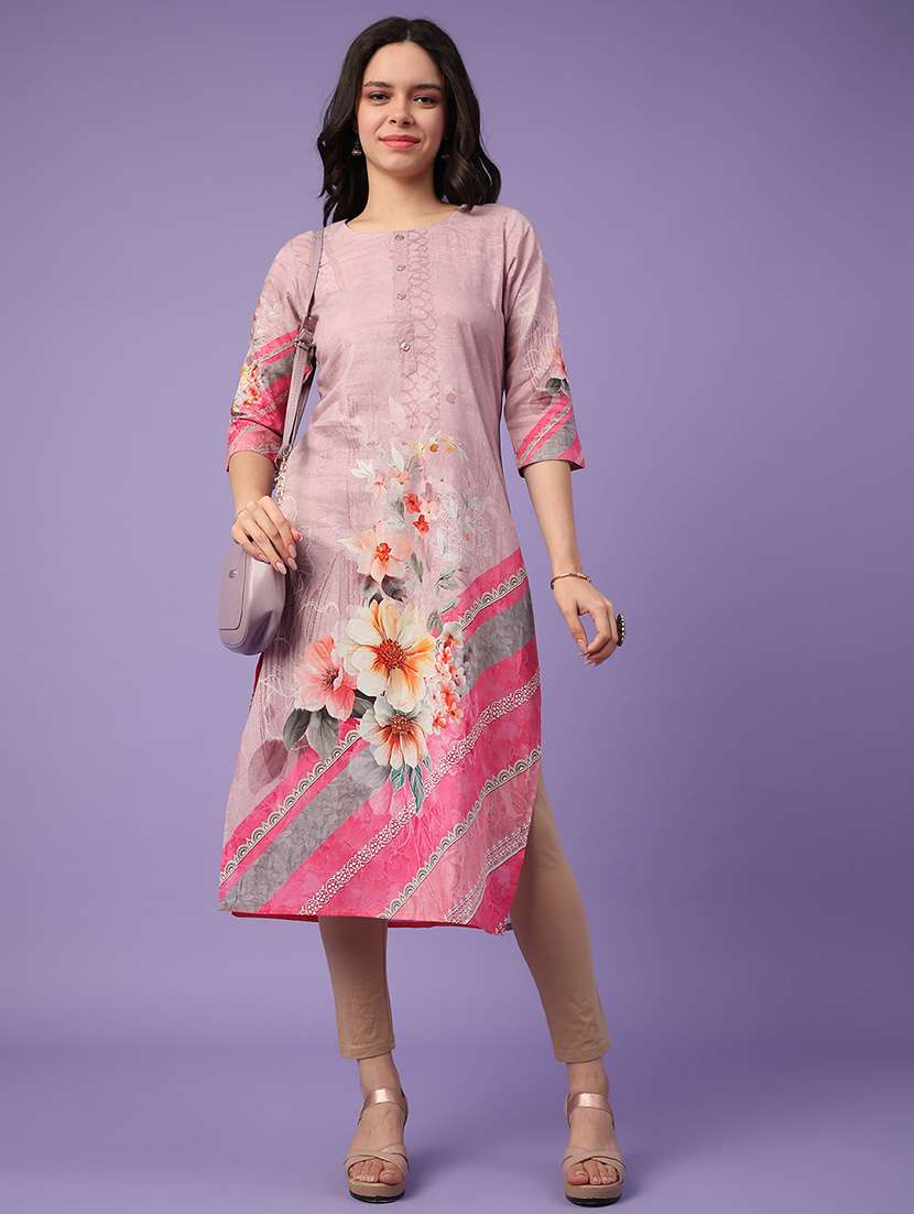 pink cotton straight kurta
