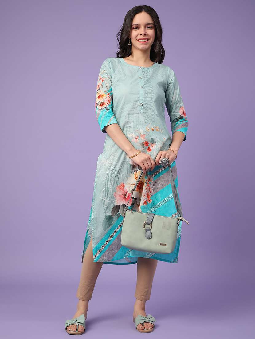 blue cotton straight kurta