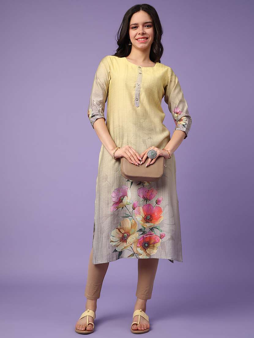 yellow cotton straight kurta