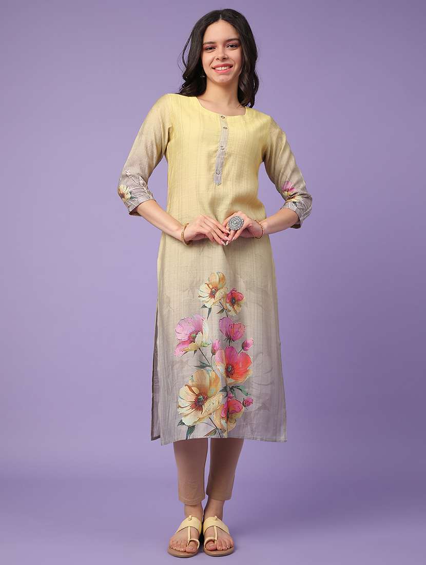 yellow cotton straight kurta - 22337487 -  Standard Image - 2