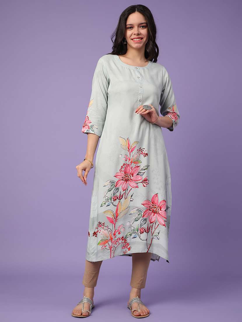 grey cotton straight kurta - 22337488 -  Standard Image - 2