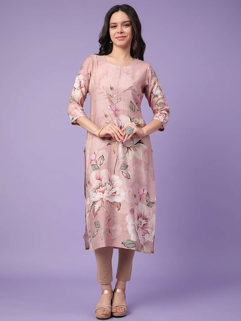 peach cotton straight kurta - 22337491 -  Standard Image - 2