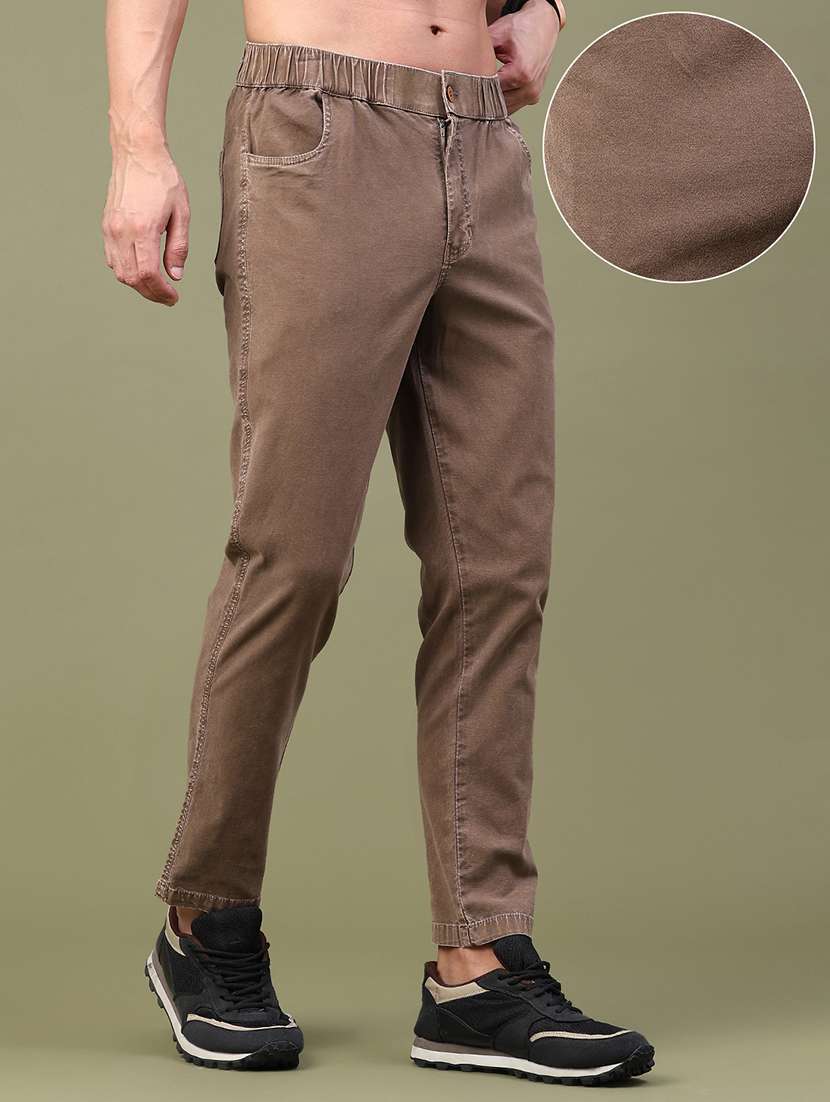 Men Solid Mid Rise Chinos Casual Trouser - 22337501 -  Standard Image - 2