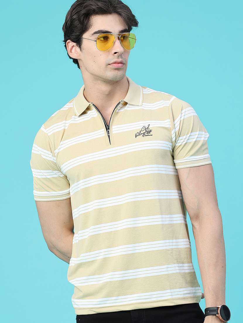 men striped short sleeve slim fit polo t-shirt